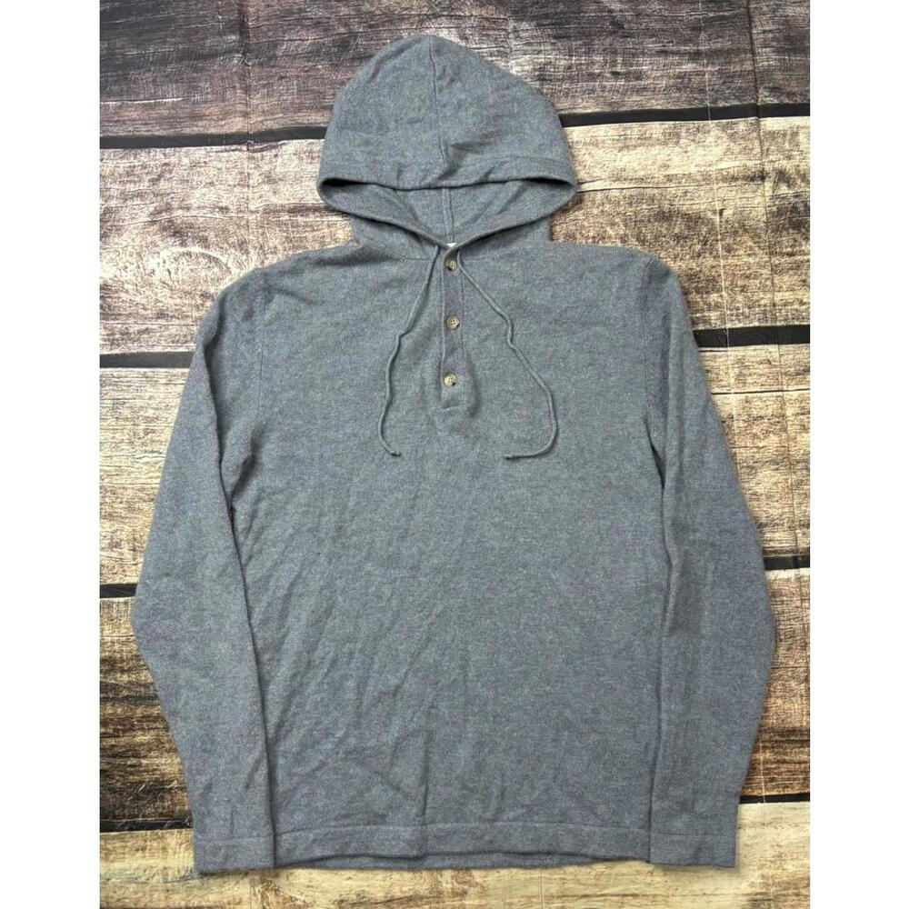 Luca Faloni Sweater Mens XS Cashmere Made in Italy Henley Hooded Blue